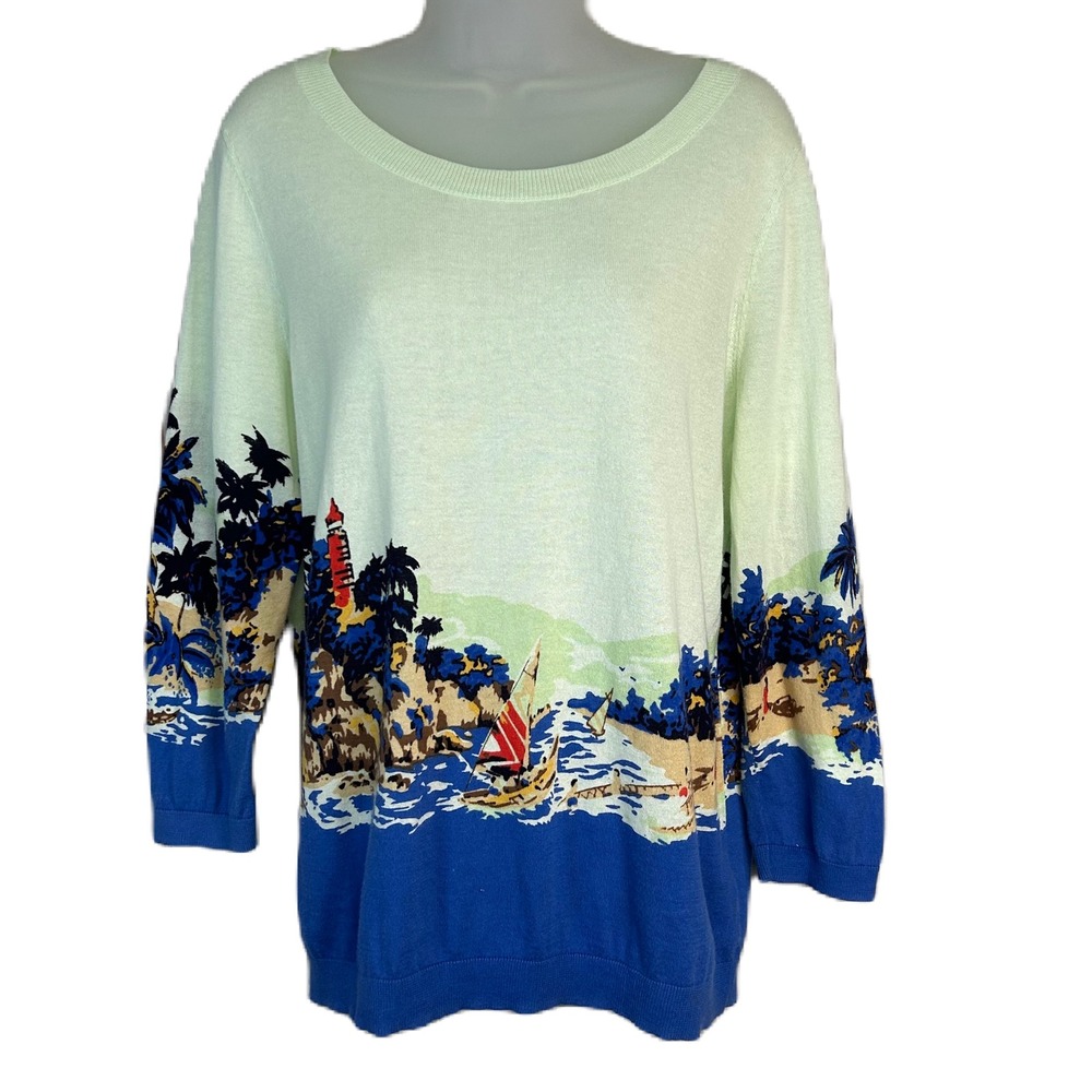 Talbots Women Nautical Sweater Sz M Light Cotton Pullover Beachy Sailor Resort‎